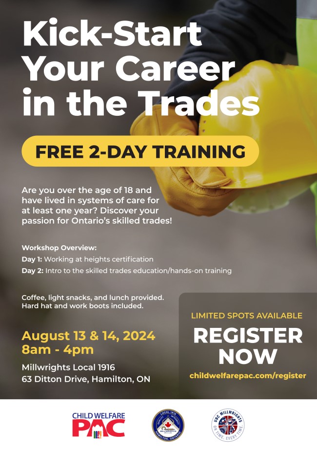 Skilled trades training for individuals from care